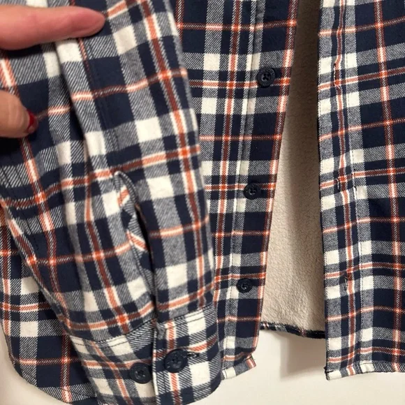 Navy and White Plaid Button-Up Shirt